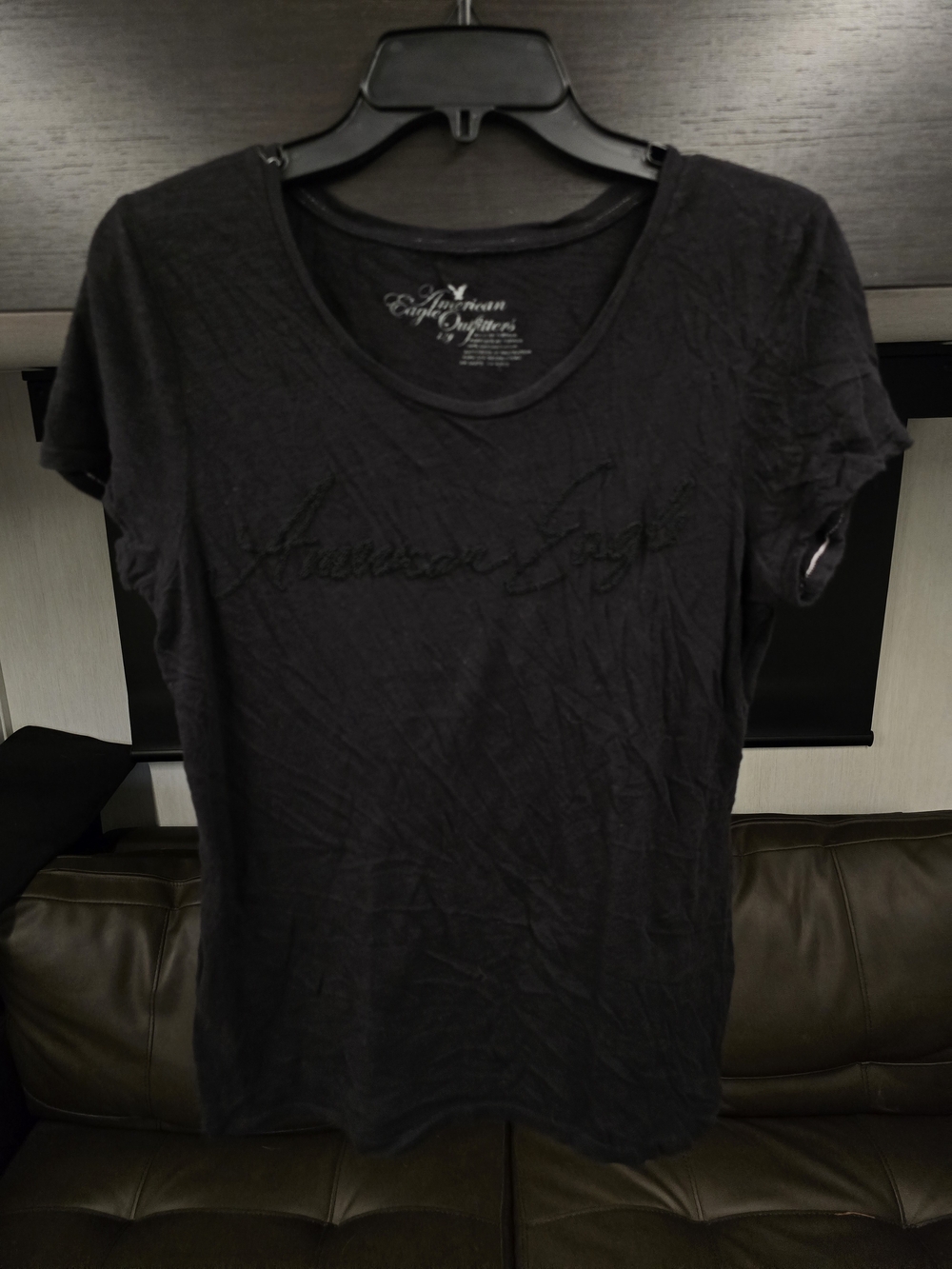 American Eagle Outfitters Black Short Sleeve Embroidered Logo Tee, Size L